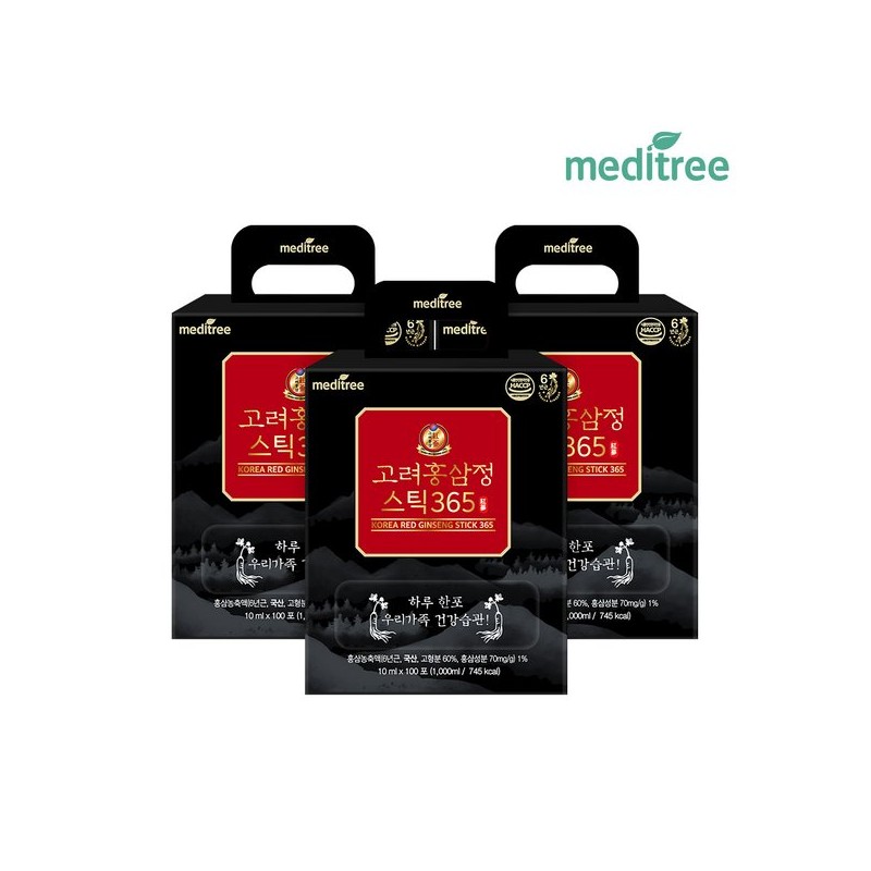 Meditree 메디트리 고려 홍삼정 365 스틱 3박스 300포 대용량 원액