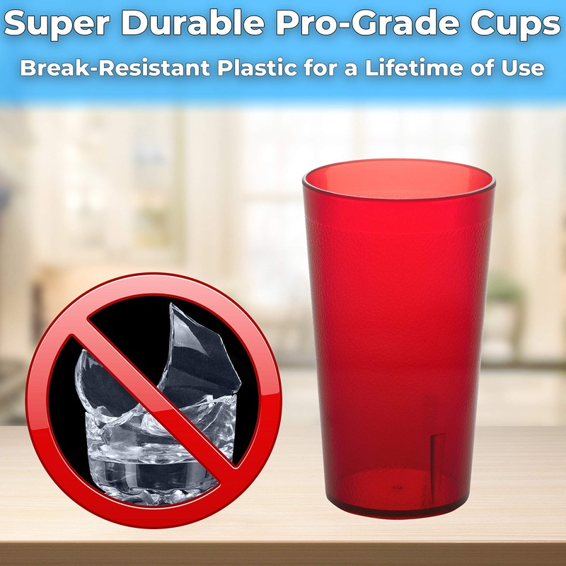 Restaurant Grade, BPA-Free 12oz Red Plastic Cups 24pk. Super Durable,