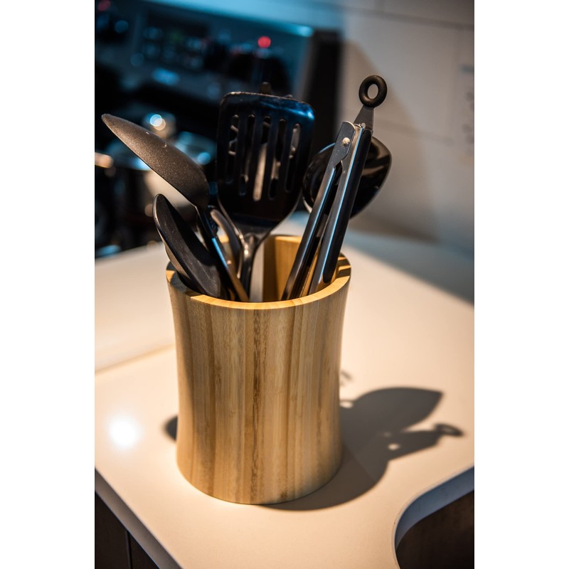 The Pretty Turtle Bamboo Kitchen Counter Utensil Crock Holder Caddy