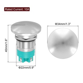METALLIXITY 1PCS 10A 22MM 7/8" Latching Mushroom Head Push Button Switch 12V 24V 120V 250V AC Silver 2NO Waterproof IP65 SPST Domed Round 4 Screw Foot Button