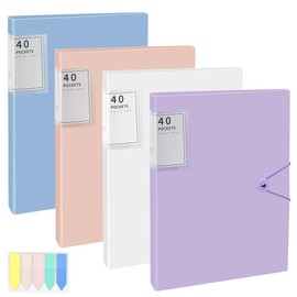 KARBAG 4 Pcs A4 Display Folders, A4 Display Book 160 Pockets Document Display Book with Plastic Sleeves and Safety Rope Presentation Folders Document Project Folder for School & Offices(4 Colors)