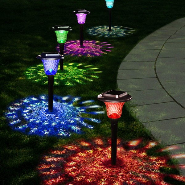 Flykul Solar Lights Outdoor, Auto Color Changing Solar Pathway Colorful Bright Glass Garden Lights,Waterproof Solar Powered Landscape Lights for Lawn Patio Courtyard Walkway Yard (Warm White)