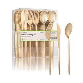 Restaurantware-Moderna 7.5 Inch Fancy Disposable Flatware, 60 Durable Plastic Flatware - With Reinforced Handle, Heavy-duty, Gold Plastic Sustainable Cutlery Or Restaurants