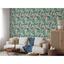 Coloritto Green Scandinavian Wallpaper | Removable Self Adhesive Botanical Wallpaper | Floral Peel and Stick Wallpaper (Sample 12" W x 8" H)