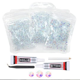 qiipii White AB Resin Rhinestones with B7000 Jewelry Glue for Bedazzling 3mm 4mm 5mm Flatback Jelly Stones Bulk for Crafting SS10 SS16 SS20 Diamonds Gems for Nails Face Makeup Mugs Tumblers DIY Crafts