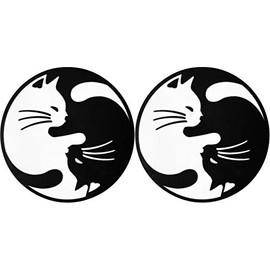 Set 2 pcs. of Papapatch Cat Yin Yang Kung Fu Chinese Tao Balance Sign Vinyl Window Laptop Wall Decor Decal Sticker (STK-CAT-YIN-YANG-S2)