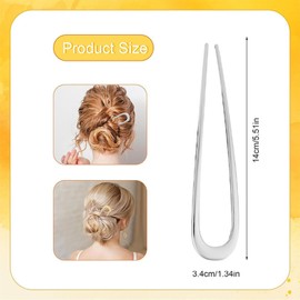AHSMY French Hair Pin, 2 Pcs U Shaped Metal Hairpins for Thick and Long Hair, Hair Forks Accessories, Twist Hair Pin for Women Girls (Silver)