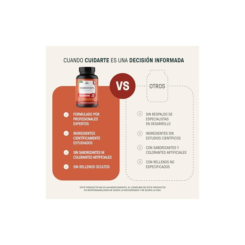 LIFE 360+ Cordyceps Extracto Puro| 180 cápsulas | 1200mg por