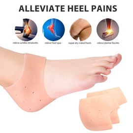 Protectores de talón de silicona, 4 pares de almohadillas de gel para prevención de ampollas, tendinitis de Aquiles, cura tacones secos agrietados insertos de fascitis plantar, copas transpirables para el dolor de talón, hombres y mujeres