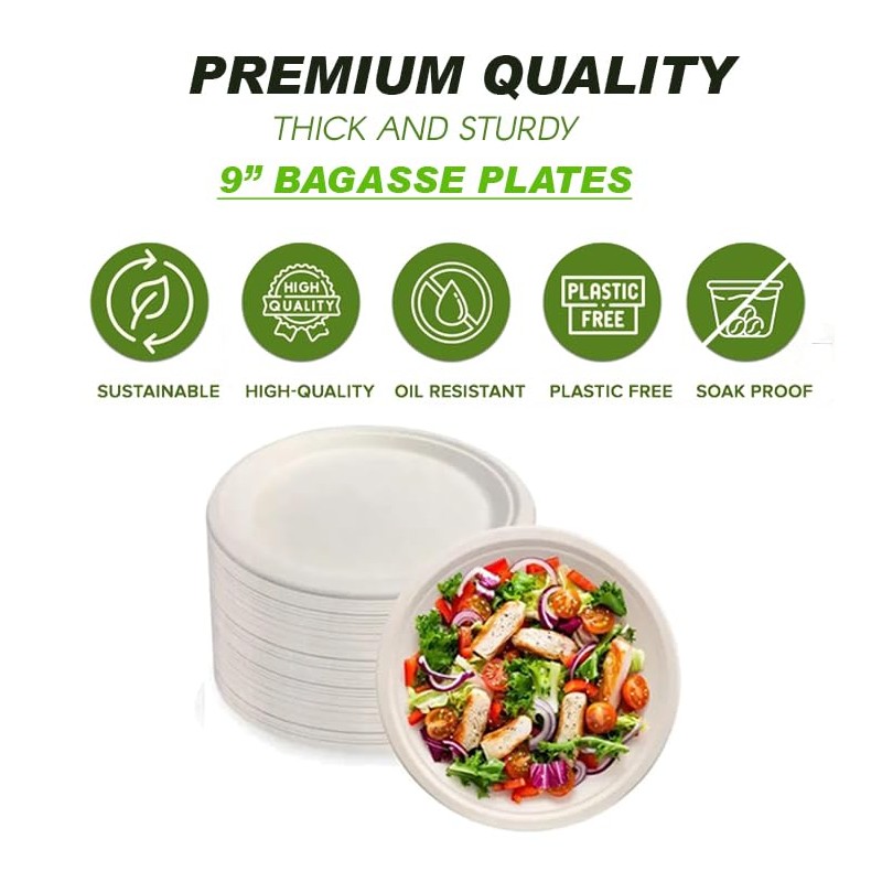 Best House Super Rigid Strong Bagasse Plates - 500 Pack,