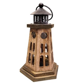 Vintage Wooden Decorative Lantern Lighthouse Candle Holder Rustic Farmhouse Wedding Centerpiece Lantern for Table Mantle Wall Hanging Display Party Home Decor Indoor Outdoor X'Mas (Log)