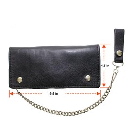 GARGOYLE BELLS Mens Wallet with Anti-Theft Chain Genuine Leather Black Tirfold Biker Motorcycle Wallet Card Holder Trucker Wallet Coin Pocket