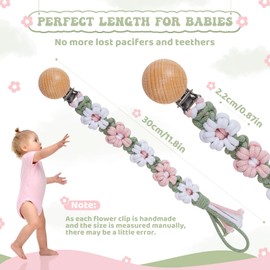Symbolife Pacifier Clip for Boys Girls Floral Daisy Macrame Baby Paci Clip Pacifier Holder Leash Boho Wooden Clips Handmade Braided Cotton Binky Clips (2pack:Pink & Green Daisy)
