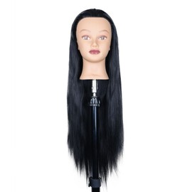 Mannequin Head 26 Inch Training Head Hair Styling Manikin Cosmetology Doll Head with Free Clamp Synthetic Fiber Hair Dressing Salon Training Head Model For Make Up (1B)