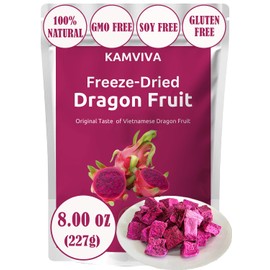 KAMVIVA Vietnam's Freeze Dried Dragon Fruit, 227g/8.0 Oz, 100% Natural, Red Pitaya Dry Pieces, Dragonfruit Cubes, No Sugar Added, Non GMO, Gluten Free, Great for Snack, Drinks, Cereal, Yogurts, Chips