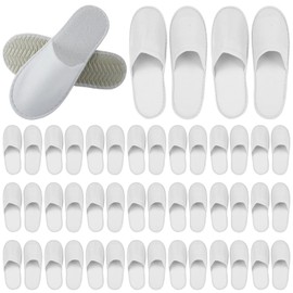 Behogan 24 Pairs Terry Towelling Slippers, Hotel Slippers, White Guest Slippers Set, 4 mm Closed Slippers, Bath Slippers, Terry Slippers Unisex for Hotel, Salon, Spa, Home, Disposable Slippers, White