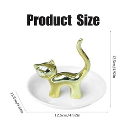 Taicols Cat Ring Clip Ceramic Ring Clip Cute Cat Jewelry Tray Ring Tray Jewelry Tray, Ceramic Jewelry Tray, Mother Ring Tray Fun Cat Theme Gift, Cat Lady, Cat Enthusiast, Friend, Birthday (Gold)