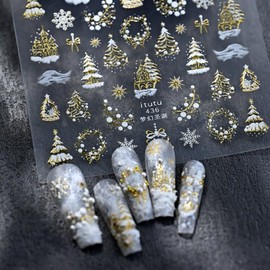 Christmas Nail Sticker 5D Embossed Sliver Reindeer Xmas Tree Snowflake Nails Art Sticker Self Adhesive Nail Decals Holiday Nail Art for Women Manicure Supplies Nails Art Decorations