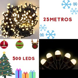 DOSYU Iluminación del hogar 10M Luz de Navideñas,200LED Cadena de Luces Navidad, 8 modos de Iluminación (25M, Blanco Cálido)