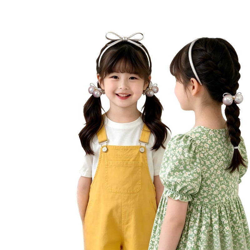 子供用 ヘアゴム パール調 光沢ボール付き 可愛い リボン風 ヘアアクセサリー 女の子 キッズ 髪留め