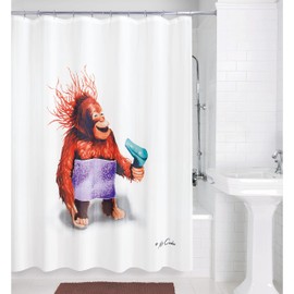 Allure Home Creation Blow Dryer Monkey Polyester Fabric Printed Shower Curtain 72" L x70 W Multicolor