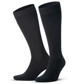GoWith 1 Pair Unisex Merino Wool Graduated Compression Socks, 15-20 mmHg Thermal Travel Knee High Socks for Men & Women, Black, Large, Model:3589