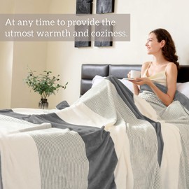 Homelike Moment Fleece Bed Blankets Queen Size Grey, Soft Fluffy Queen Blanket, Fuzzy Cozy Plush Flannel Big Blanket for Couch Sofa, Comfy Warm Lightweight Large Blanket Striped (Dark Gray, 90x90IN)