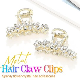 CASDRE Rhinestone Hair Clips Sparkly Metal Hair Claw Clips Mini Flower Hairpins Accessories for Women (Pack of 2) (Color A)