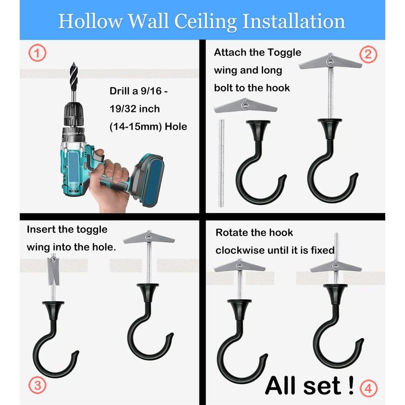 Evsteluo 2 Sets Large Swag Hooks for Ceiling - Heavy