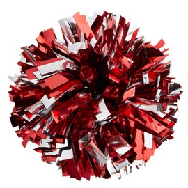 Danzcue Pack of 2 Cheerleading 6 Inches Metallic Pom Pom with Dowel Handle (Red-Silver, One Size)