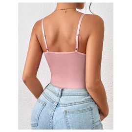 Milumia Women's Floral Lace Sheer Mesh Corset Bodysuit Spaghetti Strap Cami Top, All Light Pink, Large