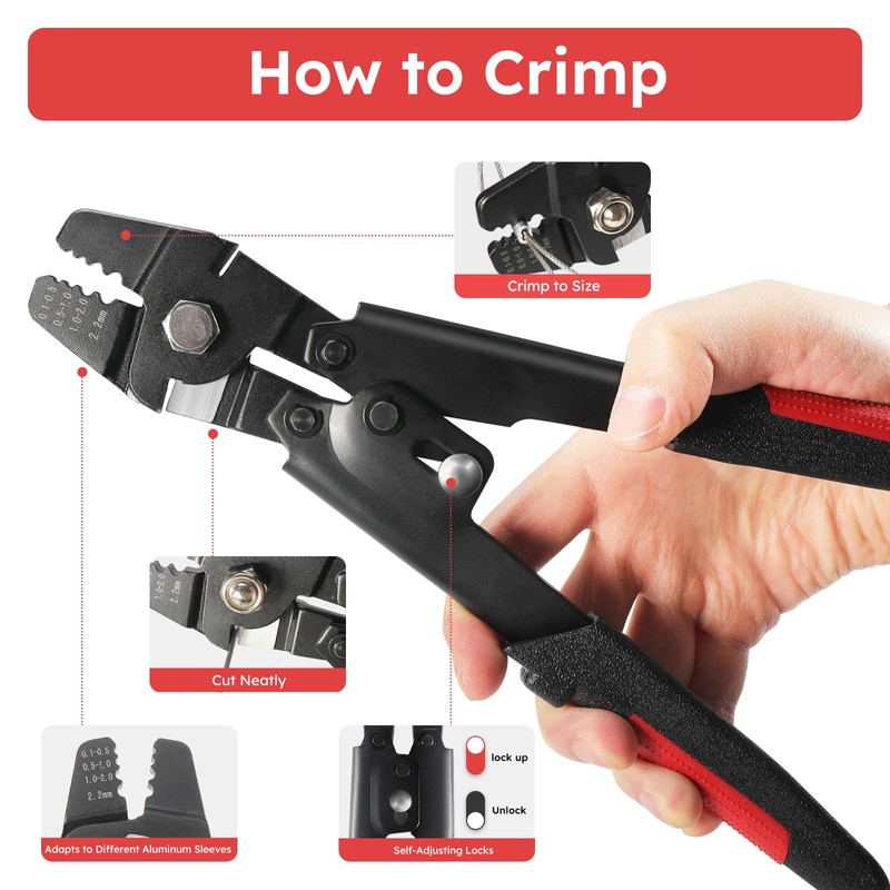 KALLSDY Wire Rope Crimping Tool Kit, 328FT Stainless Steel Cable