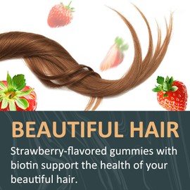 Biotic's Gain Biotin Gummies, 10000 mcg, Hair Skin and Nail Support, with Vitamins A C D E B6 B12 and Zinc, Vegan, Sugar Free, 120 Count