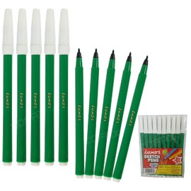 ZOFAX ColorMark Felt Tip Colouring Pens For Children Adults, GREEN, Pack of 10, Write Draw Mark Sketch, School Office Home, iZOFAX Black Ball Pen