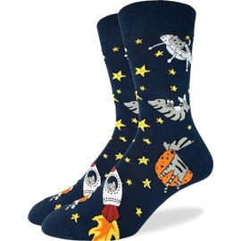 Good Luck Sock Men's Space Cat Socks, Adult, Shoe Size 7-12