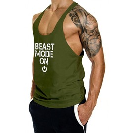 InleaderAesthetics Men's Gym Tank Tops Y-Back Workout Muscle Tee Bodybuilding Stringer Fitness Sleeveless T-Shirts - Army Green-XL