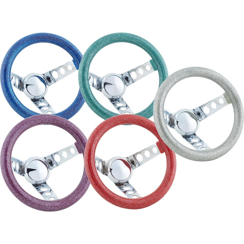 9-3/4 Inch Blue Metalflake Steering Wheel, 5-1/2 Dish