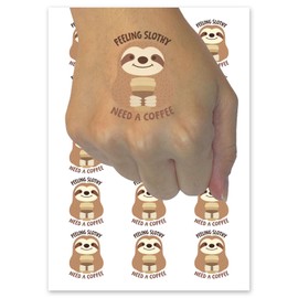 Feeling Slothy Need A Coffee Temporary Tattoo Water Resistant Fake Body Art Set Collection - 15 2" Tattoos (1 Sheet)
