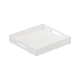 BEYLANG Glossy White Sturdy Acrylic Serving Tray with Handles-12x12 Inch-Serving Coffee,Appetizer,Breakfast,Butler-Kitchen Countertop Tray-Makeup Drawer Organizer-Vanity Table,Ottoman Tray-Decorative