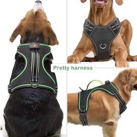 Light Up Dog Harness No Pull LED Dog Harness with Handle Vizbrite Rechargeable Lighted Dog Vest Harness for Small/Medium/Large/X-Large Size Dogs No Pull, 4 Point Adjustable Dog Harness