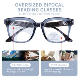 ZESAKER Bifocal Reading Glasses for Women and Men, Oversized Progressive Readers Spring Hinges, Multifocal Clear Top Computer Readers Blue light Blocking Anti Glare Bifocal Readers (Light Blue, 1.5)