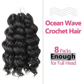 Niseyo NU Ocean Wave Crochet Hair 6 Inch 8 Packs Soft Deep Twist Crochet Braids Synthetic Black Wavy Braiding Hair Extensions (1B)