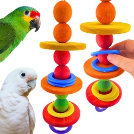Bonka Bird Toys 3878 Disco Ball Bird Toy 16" x 4" Wood and Plastic Chew Toy for Medium Birds Like Conures Ringnecks African Greys for Cage Hanging Enrichment