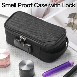 SQAQS Odourproof Bag with Combination Lock, Smoke Accessories Travel Storage Bag with Carbon Lining, Odourproof Bag Travel Storage Bag, Odourproof Bag with Lock, 21*11*8 cm, black