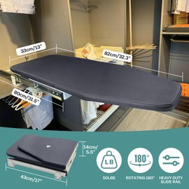 Vrietina Retractable Foldable Ironing Board, 180° Swivel Pull Out Ironing Board Closet Sliding Out Space Saving with Removable Heat Resistant Ironing Board Cover