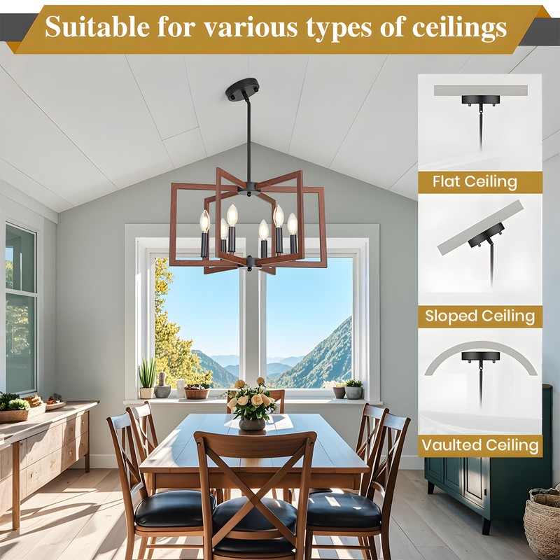 MeiShiDeng 22" Farmhouse Chandeliers for Dining Room,6-Light Dining Room Light