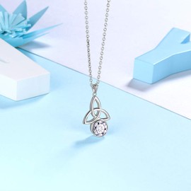 Celtic Knot Birthstone Necklaces 925 Sterling Silver Zirconia Crystals Birthstone Necklace with Pendant Christmas Valentine's Day Mother's Day Gift Wedding Anniversary Birthday Wife Girlfriend Mum,