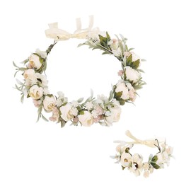 Flower Wreath Hair, Artificial Flowers Crown, Hair Garland, Flower Wreath Flower Crown Headband, Adjustable Headband Flowers for Women Wedding Party (B)