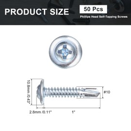 sourcing map 50Pcs #10x1" Phillips Head Self Tapping Screws, Carbon Steel Self Drilling Flat Head High-Strength Quick Tapping Screws Wood Screw for Wood, Metal, Plastic, Blue
