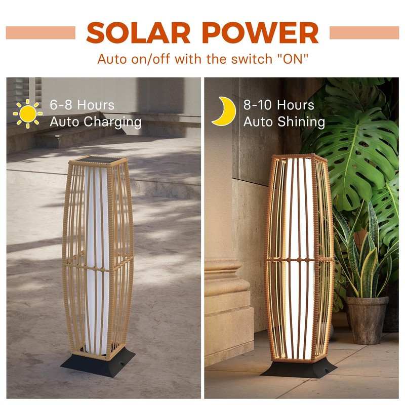 Grand patio Outdoor Floor Lamp Solar Powered Lantern Waterproof Wicker